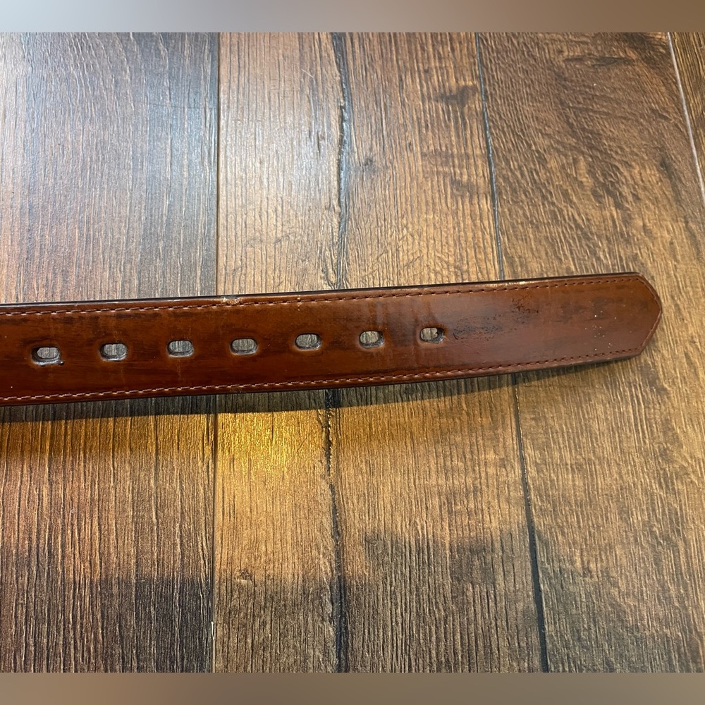 Brown Leather Belt with Silver Buckle, Western Style Size Youth Medium - Picture 9 of 10